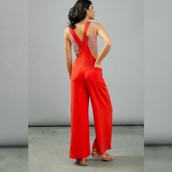 Red overalls, linen blend XL - Picture 2 of 8